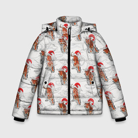 Зимняя куртка для мальчиков 3D с принтом Тигр Закат Волны в Екатеринбурге, ткань верха — 100% полиэстер; подклад — 100% полиэстер, утеплитель — 100% полиэстер | длина ниже бедра, удлиненная спинка, воротник стойка и отстегивающийся капюшон. Есть боковые карманы с листочкой на кнопках, утяжки по низу изделия и внутренний карман на молнии. 

Предусмотрены светоотражающий принт на спинке, радужный светоотражающий элемент на пуллере молнии и на резинке для утяжки | волны | горы | животное | паттерн | солнце | тигр | хищник