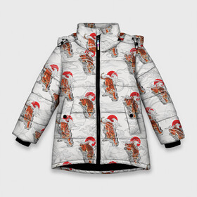 Зимняя куртка для девочек 3D с принтом Тигр Закат Волны в Екатеринбурге, ткань верха — 100% полиэстер; подклад — 100% полиэстер, утеплитель — 100% полиэстер. | длина ниже бедра, удлиненная спинка, воротник стойка и отстегивающийся капюшон. Есть боковые карманы с листочкой на кнопках, утяжки по низу изделия и внутренний карман на молнии. 

Предусмотрены светоотражающий принт на спинке, радужный светоотражающий элемент на пуллере молнии и на резинке для утяжки. | волны | горы | животное | паттерн | солнце | тигр | хищник