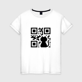 Женская футболка хлопок с принтом CAT QR CODE в Екатеринбурге, 100% хлопок | прямой крой, круглый вырез горловины, длина до линии бедер, слегка спущенное плечо | cat | cats | meow | qr code | qr код | qrcode | qrкод | quick response code | кот | котик | котики | коты | кошка | кошки | куар | куар код | кью ар код | матричных штриховых кодов | мяу | штриховых кодов