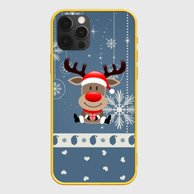 Чехол для iPhone 12 Pro с принтом New Years Deer в Екатеринбурге, силикон | область печати: задняя сторона чехла, без боковых панелей | Тематика изображения на принте: 2021 | 2022 | happy new year | happy new year 2022 | новогодний олень | новый год | новый год 2022 | олень с подарком