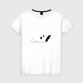 Женская футболка хлопок с принтом Перо с надписью в Екатеринбурге, 100% хлопок | прямой крой, круглый вырез горловины, длина до линии бедер, слегка спущенное плечо | волшебство | девушке | надпись | перо | подарок