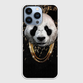 Чехол для iPhone 13 Pro с принтом Панда в золоте в Екатеринбурге,  |  | животное | золото | метал | панда | плюшевый | цепь