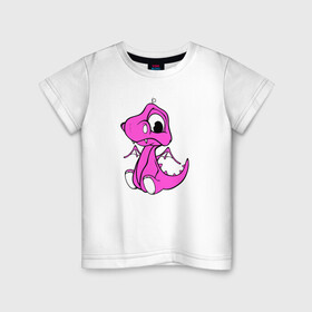 Детская футболка хлопок с принтом Дракоша маленькая розовая в Екатеринбурге, 100% хлопок | круглый вырез горловины, полуприлегающий силуэт, длина до линии бедер | девочкам | детские | дино | динозавр | для девушек | для детей | дракон | женские | крылья | младенец | родился | сказка