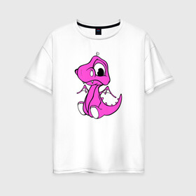 Женская футболка хлопок Oversize с принтом Дракоша маленькая розовая в Екатеринбурге, 100% хлопок | свободный крой, круглый ворот, спущенный рукав, длина до линии бедер
 | девочкам | детские | дино | динозавр | для девушек | для детей | дракон | женские | крылья | младенец | родился | сказка
