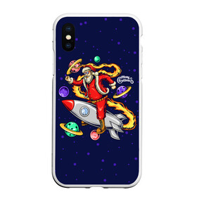 Чехол для iPhone XS Max матовый с принтом Санта Клаус на ракете   Santa on a rocket ship в Екатеринбурге, Силикон | Область печати: задняя сторона чехла, без боковых панелей | christmas | santa | space | дед мороз | космос | новый год | планета | ракета | рождество | санта