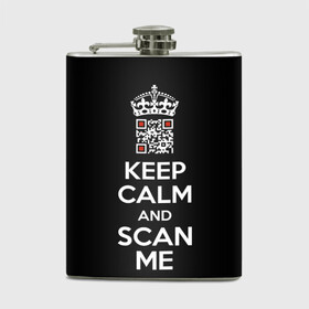 Фляга с принтом Keep calm and scan me: fuck off в Екатеринбурге, металлический корпус | емкость 0,22 л, размер 125 х 94 мм. Виниловая наклейка запечатывается полностью | Тематика изображения на принте: crown | cute | keep calm and scan me | qr code | qr код | royal motto | королевский девиз | корона | милый | пошел ты | успокойся и просканируй меня