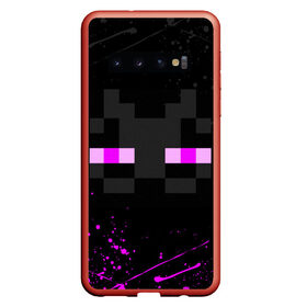 Чехол для Samsung Galaxy S10 с принтом MINECRAFT ЭНДЕРМЕН ЛИЦО БРЫЗГИ КРАСОК в Екатеринбурге, Силикон | Область печати: задняя сторона чехла, без боковых панелей | Тематика изображения на принте: 2022 | block | creeper | cube | minecraft | piggy | pixel | tnt | блок | гаст | геометрия | дед мороз | крафт | крипер | кубики | майнкрафт | новогодний minecraft | новогодний майнкрафт | новый год | пиксели | санта клаус | свинья | тнт