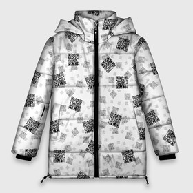Женская зимняя куртка Oversize с принтом PATTERN | QR CODE в Екатеринбурге, верх — 100% полиэстер; подкладка — 100% полиэстер; утеплитель — 100% полиэстер | длина ниже бедра, силуэт Оверсайз. Есть воротник-стойка, отстегивающийся капюшон и ветрозащитная планка. 

Боковые карманы с листочкой на кнопках и внутренний карман на молнии | patern | pattern | qr code | qr код | qrcode | qrкод | quick response code | куар | куар код | кью ар код | матричных штриховых кодов | патерн | паттерн | штриховых кодов
