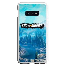 Чехол для Samsung S10E с принтом SnowRunner СноуРаннер логотип в Екатеринбурге, Силикон | Область печати: задняя сторона чехла, без боковых панелей | Тематика изображения на принте: race | snowrunner | гонки | гонки по бездорожью | гоночные игры | зимние гонки | снежные гонки | снежный бегун | сноу раннер | сноураннер