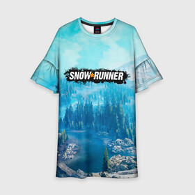 Детское платье 3D с принтом SnowRunner СноуРаннер логотип в Екатеринбурге, 100% полиэстер | прямой силуэт, чуть расширенный к низу. Круглая горловина, на рукавах — воланы | race | snowrunner | гонки | гонки по бездорожью | гоночные игры | зимние гонки | снежные гонки | снежный бегун | сноу раннер | сноураннер