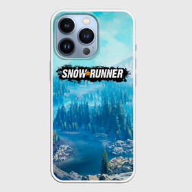 Чехол для iPhone 13 Pro с принтом SnowRunner СноуРаннер логотип в Екатеринбурге,  |  | race | snowrunner | гонки | гонки по бездорожью | гоночные игры | зимние гонки | снежные гонки | снежный бегун | сноу раннер | сноураннер