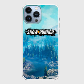 Чехол для iPhone 13 Pro Max с принтом SnowRunner СноуРаннер логотип в Екатеринбурге,  |  | race | snowrunner | гонки | гонки по бездорожью | гоночные игры | зимние гонки | снежные гонки | снежный бегун | сноу раннер | сноураннер