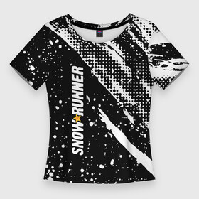 Женская футболка 3D Slim с принтом SnowRunner Logo в Екатеринбурге,  |  | race | snowrunner | гонки | гонки по бездорожью | гоночные игры | зимние гонки | снежные гонки | снежный бегун | сноу раннер | сноураннер
