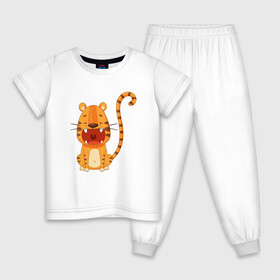 Детская пижама хлопок с принтом Голодный тигр в Екатеринбурге, 100% хлопок |  брюки и футболка прямого кроя, без карманов, на брюках мягкая резинка на поясе и по низу штанин
 | 2022 | год тигра | новый год | новый год 2022 | символ года | тигр | тигренок | тигрица | тигры