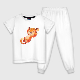 Детская пижама хлопок с принтом Тигр на чиле в Екатеринбурге, 100% хлопок |  брюки и футболка прямого кроя, без карманов, на брюках мягкая резинка на поясе и по низу штанин
 | 2022 | год тигра | новый год | новый год 2022 | символ года | тигр | тигренок | тигрица | тигры