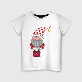 Детская футболка хлопок с принтом Миниатюрный Санта new year в Екатеринбурге, 100% хлопок | круглый вырез горловины, полуприлегающий силуэт, длина до линии бедер | 2022 | год тигра | новый год | новый год 2022 | символ года | тигр | тигренок | тигрица | тигры