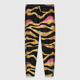 Женские брюки 3D с принтом тигровый окрас Gold Pink в Екатеринбурге, полиэстер 100% | прямой крой, два кармана без застежек по бокам, с мягкой трикотажной резинкой на поясе и по низу штанин. В поясе для дополнительного комфорта — широкие завязки | 2022 | год тигра | новый год | новый год 2022 | символ года | тигр | тигренок | тигрица | тигры