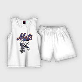 Детская пижама с шортами хлопок с принтом New York Mets в Екатеринбурге,  |  | ball | baseball | mascot | new york | team | usa | бейсбол | мяч | нью йорк | сша | талисман