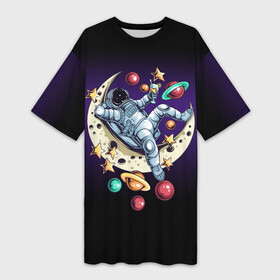 Платье-футболка 3D с принтом Астронавт чилит на Луне  Chilling on the moon в Екатеринбурге,  |  | chill | star | астронавт | астрономия | галактика | звезды | земля | космонавт | космос | луна | марс | на расслабоне | на чиле | отдых | планета