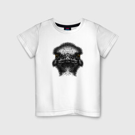 Детская футболка хлопок с принтом Страуса огненный взгляд в Екатеринбурге, 100% хлопок | круглый вырез горловины, полуприлегающий силуэт, длина до линии бедер | австралия | африка | глаза | животные | природа | птица | рыжие глаза | страус | хищник