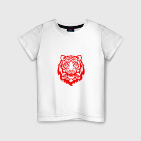 Детская футболка хлопок с принтом Символ года (тигренок красный) в Екатеринбурге, 100% хлопок | круглый вырез горловины, полуприлегающий силуэт, длина до линии бедер | 2022 | девушке | новый год | подарок | символ года | тигр | тигренок