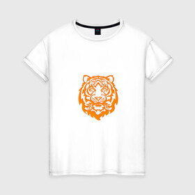 Женская футболка хлопок с принтом Символ года (тигренок оранжевый) в Екатеринбурге, 100% хлопок | прямой крой, круглый вырез горловины, длина до линии бедер, слегка спущенное плечо | 2022 | новый год | подарок | символ года | тигр | тигренок
