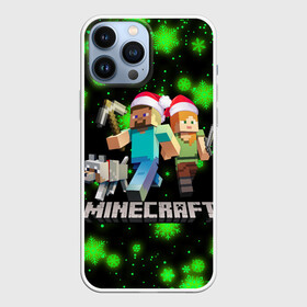 Чехол для iPhone 13 Pro Max с принтом НОВОГОДНИЙ MINECRAFT ГЕРОИ ИГРЫ в Екатеринбурге,  |  | 2022 | block | creeper | cube | minecraft | piggy | pixel | tnt | блок | гаст | геометрия | дед мороз | крафт | крипер | кубики | майнкрафт | новогодний minecraft | новогодний майнкрафт | новый год | пиксели | санта клаус | свинья | тнт