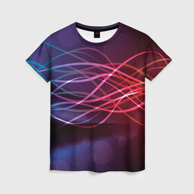 Женская футболка 3D с принтом Лучи света Spectrum в Екатеринбурге, 100% полиэфир ( синтетическое хлопкоподобное полотно) | прямой крой, круглый вырез горловины, длина до линии бедер | абстрактные | волна | волна света | излучение | киберпанк | лучи | лучи света | неон | неоновые принты | призма | радуга | рисунок | свет | спектр цветов