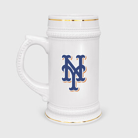 Кружка пивная с принтом New York Mets - baseball team в Екатеринбурге,  керамика (Материал выдерживает высокую температуру, стоит избегать резкого перепада температур) |  объем 630 мл | baseball | new york mets | team | usa | бейсбол | нью йорк | сша