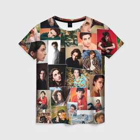 Женская футболка 3D с принтом Тимоти цветной коллаж в Екатеринбурге, 100% полиэфир ( синтетическое хлопкоподобное полотно) | прямой крой, круглый вырез горловины, длина до линии бедер | timothe chalamet | актер | коллаж | тимоти шаламе | фотосессии