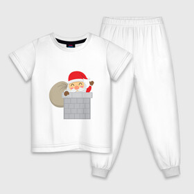 Детская пижама хлопок с принтом Дед Мороз в трубе в Екатеринбурге, 100% хлопок |  брюки и футболка прямого кроя, без карманов, на брюках мягкая резинка на поясе и по низу штанин
 | Тематика изображения на принте: 2022 | christmas | claus | new year | santa | snow | tiger | winter | год тигра | дед мороз | дом | елка | зима | мороз | новый год | олень | подарок | праздник | рождество | санта клаус | снег | снеговик | снегурочка | снежинка | тигр