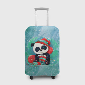 Чехол для чемодана 3D с принтом Панда вяжет в Екатеринбурге, 86% полиэфир, 14% спандекс | двустороннее нанесение принта, прорези для ручек и колес | new year | арт | вязание | графика | зима | новый год | панда | рождество