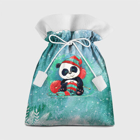 Подарочный 3D мешок с принтом Панда вяжет в Екатеринбурге, 100% полиэстер | Размер: 29*39 см | new year | арт | вязание | графика | зима | новый год | панда | рождество