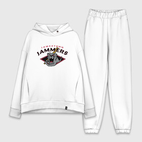 Женский костюм хлопок Oversize с принтом Jamestown Jammers - baseball team в Екатеринбурге,  |  | baseball | bat | eyes | fangs | hype | jamestown | monster | team | usa | бейсбол | бита | глаза | глушитель | клыки | монстр | сша | хайп