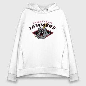 Женское худи Oversize хлопок с принтом Jamestown Jammers - baseball team в Екатеринбурге, френч-терри — 70% хлопок, 30% полиэстер. Мягкий теплый начес внутри —100% хлопок | боковые карманы, эластичные манжеты и нижняя кромка, капюшон на магнитной кнопке | baseball | bat | eyes | fangs | hype | jamestown | monster | team | usa | бейсбол | бита | глаза | глушитель | клыки | монстр | сша | хайп