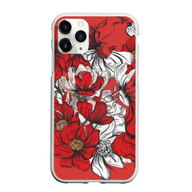 Чехол для iPhone 11 Pro матовый с принтом Цветы на алом фоне в Екатеринбурге, Силикон |  | алый | графика | маки | настроение | нежное | цветы
