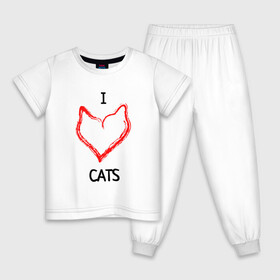 Детская пижама хлопок с принтом I Люблю Cats в Екатеринбурге, 100% хлопок |  брюки и футболка прямого кроя, без карманов, на брюках мягкая резинка на поясе и по низу штанин
 | cat | cats | и люблю кошек | кот | коты | кошка | кошки | кошки приколы | прикол с кошками | футболка кошка | я люблю котов