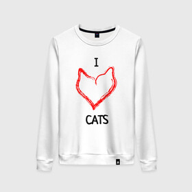 Женский свитшот хлопок с принтом I Люблю Cats в Екатеринбурге, 100% хлопок | прямой крой, круглый вырез, на манжетах и по низу широкая трикотажная резинка  | cat | cats | и люблю кошек | кот | коты | кошка | кошки | кошки приколы | прикол с кошками | футболка кошка | я люблю котов