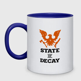 Кружка двухцветная с принтом State of Decay | Эмблема | Лого в Екатеринбурге, керамика | объем — 330 мл, диаметр — 80 мм. Цветная ручка и кайма сверху, в некоторых цветах — вся внутренняя часть | logo | state of decay | survival horror | undead labs | загнивающий штат | зомби апокалипсис | лого | логотип | стадия разложения | стейт оф декай | эмблема