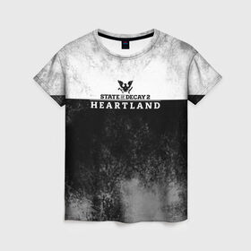 Женская футболка 3D с принтом State of Decay | Heartland | Logo в Екатеринбурге, 100% полиэфир ( синтетическое хлопкоподобное полотно) | прямой крой, круглый вырез горловины, длина до линии бедер | heartland | logo | state of decay | survival horror | undead labs | загнивающий штат | зомби апокалипсис | лого | логотип | стадия разложения | стейт оф декай | эмблема