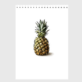 Скетчбук с принтом Pineapple watercolor в Екатеринбурге, 100% бумага
 | 48 листов, плотность листов — 100 г/м2, плотность картонной обложки — 250 г/м2. Листы скреплены сверху удобной пружинной спиралью | Тематика изображения на принте: pineapple | ананас | графика | еда | рисунок | фрукт