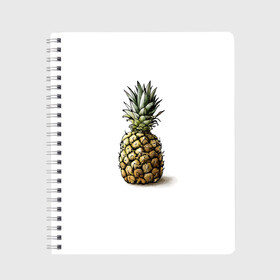 Тетрадь с принтом Pineapple watercolor в Екатеринбурге, 100% бумага | 48 листов, плотность листов — 60 г/м2, плотность картонной обложки — 250 г/м2. Листы скреплены сбоку удобной пружинной спиралью. Уголки страниц и обложки скругленные. Цвет линий — светло-серый
 | Тематика изображения на принте: pineapple | ананас | графика | еда | рисунок | фрукт