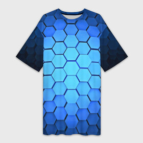 Платье-футболка 3D с принтом Неоновые 3D ПЛИТЫ в Екатеринбурге,  |  | 3d | 3д | 3д плиты | в топе | в тренде | неон | неоновые | неоновые плиты | новинка | популярное | синий | фиолетовый