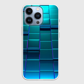 Чехол для iPhone 13 Pro с принтом 3D квадраты неоновые в Екатеринбурге,  |  | 3d | 3d плиты | 3д | в поте | в тренде | квадраты | неон | неоновый | новинка | плины | синий