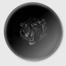 Значок с принтом Tiger 2022! в Екатеринбурге,  металл | круглая форма, металлическая застежка в виде булавки | animal | арт | большие кошки | графика | животные | звери | тигр