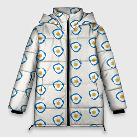 Женская зимняя куртка Oversize с принтом Утро начинается с яичницы в Екатеринбурге, верх — 100% полиэстер; подкладка — 100% полиэстер; утеплитель — 100% полиэстер | длина ниже бедра, силуэт Оверсайз. Есть воротник-стойка, отстегивающийся капюшон и ветрозащитная планка. 

Боковые карманы с листочкой на кнопках и внутренний карман на молнии | еда | завтрак | паттерн | яичница | яйца