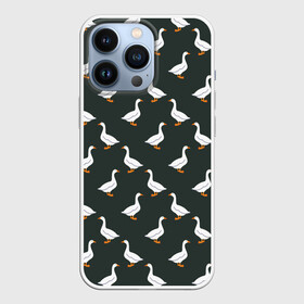 Чехол для iPhone 13 Pro с принтом Гуси паттерн в Екатеринбурге,  |  | Тематика изображения на принте: goose | gooses | водоплавающие животные | гуси | гусь | дичь | домашние птицы | животные | паттерн | птицы | утки