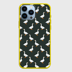 Чехол для iPhone 13 Pro Max с принтом Гуси паттерн в Екатеринбурге,  |  | Тематика изображения на принте: goose | gooses | водоплавающие животные | гуси | гусь | дичь | домашние птицы | животные | паттерн | птицы | утки