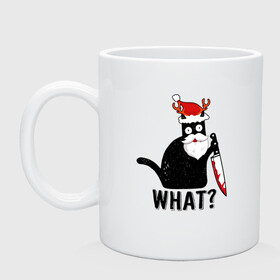 Кружка керамическая с принтом НОВОГОДНИЙ WHAT CAT в Екатеринбурге, керамика | объем — 330 мл, диаметр — 80 мм. Принт наносится на бока кружки, можно сделать два разных изображения | 2022 | cat | cats | christmas | cold | garland | klaus | mem | meme | memes | merry | new | santa | snow | what | winter | year | герлянды | гирлянда | год | зима | клаус | кот | котейка | котенок | котик | котэ | кошка | мем | мемы | мороз