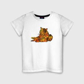 Детская футболка хлопок с принтом Акварельный тигр 2022 в Екатеринбурге, 100% хлопок | круглый вырез горловины, полуприлегающий силуэт, длина до линии бедер | дикие кошки | новый год | символ года | тигр | тигренок